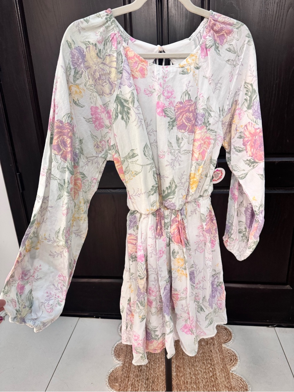 H&M White Floral Mini Dress with Pink & Purple Accents